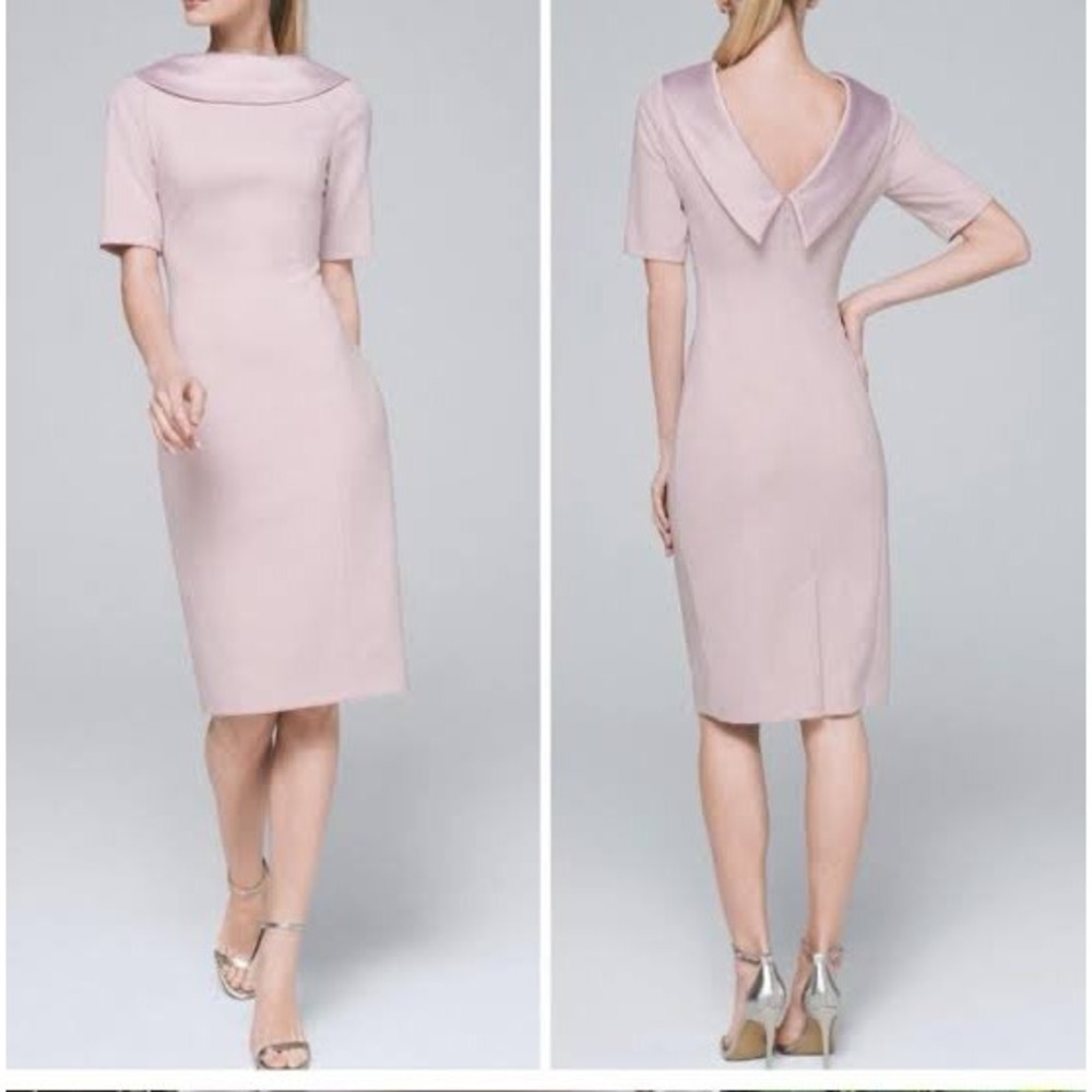 NEW White House Black Market Satin Collar Sheath Dress Blush Pink Size 10
